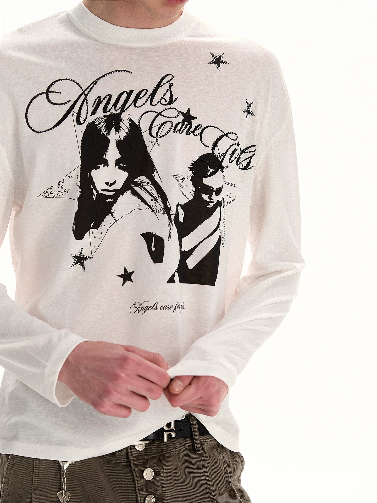 A PUEE Retro Vintage Portrait Print Long-Sleeve T-Shirt – Loose Fit Street Style