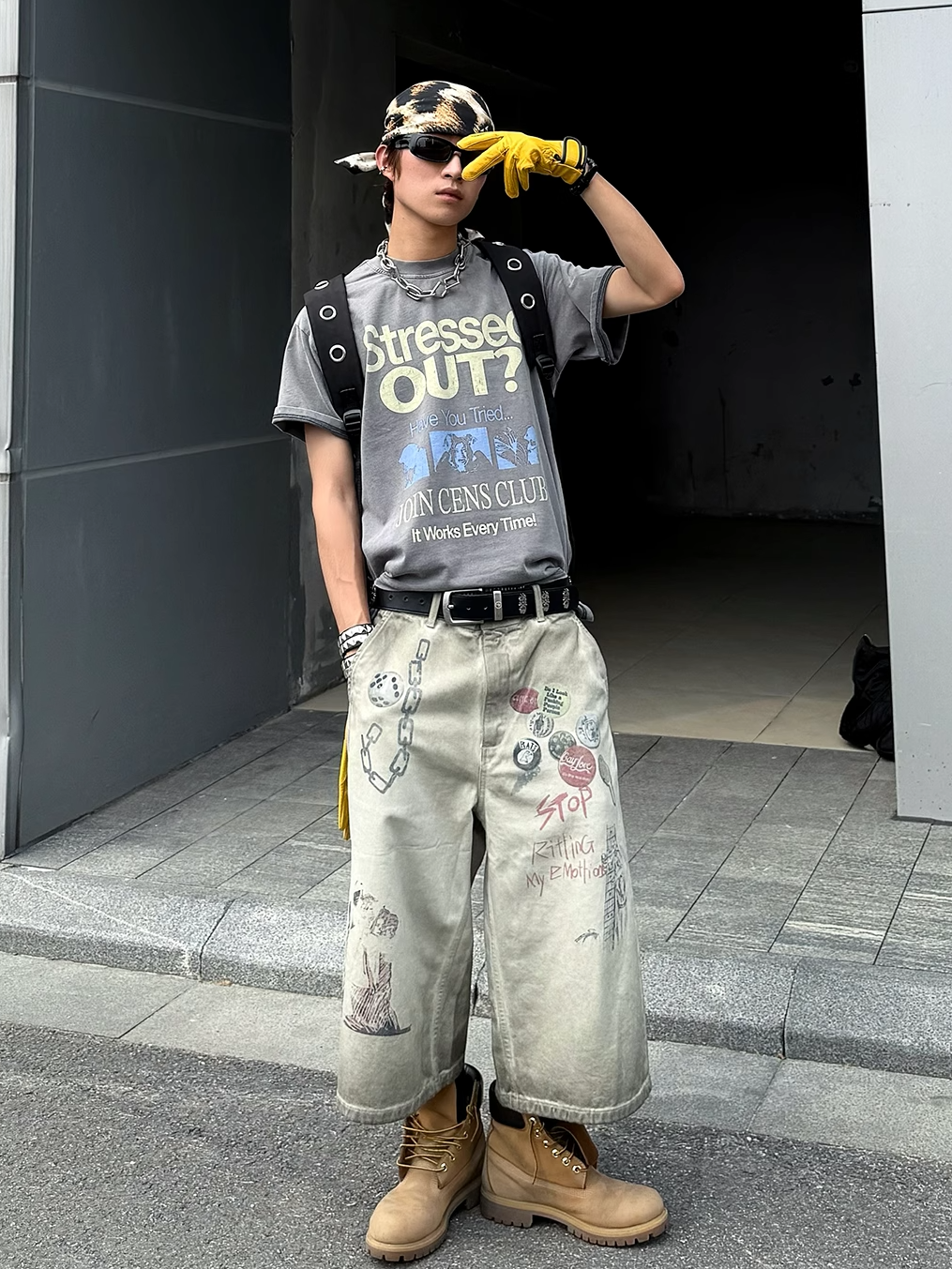 CENSMADE Washed Old American Alphabet Printed Tee