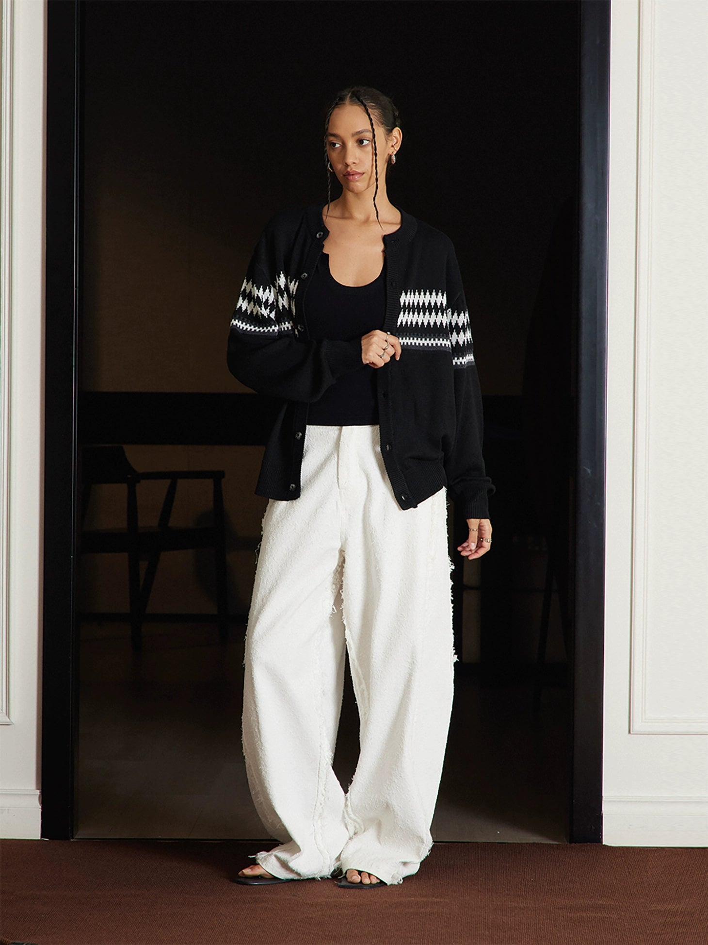 TZ Killer Jacquard Striped Versatile Loose Cardigan