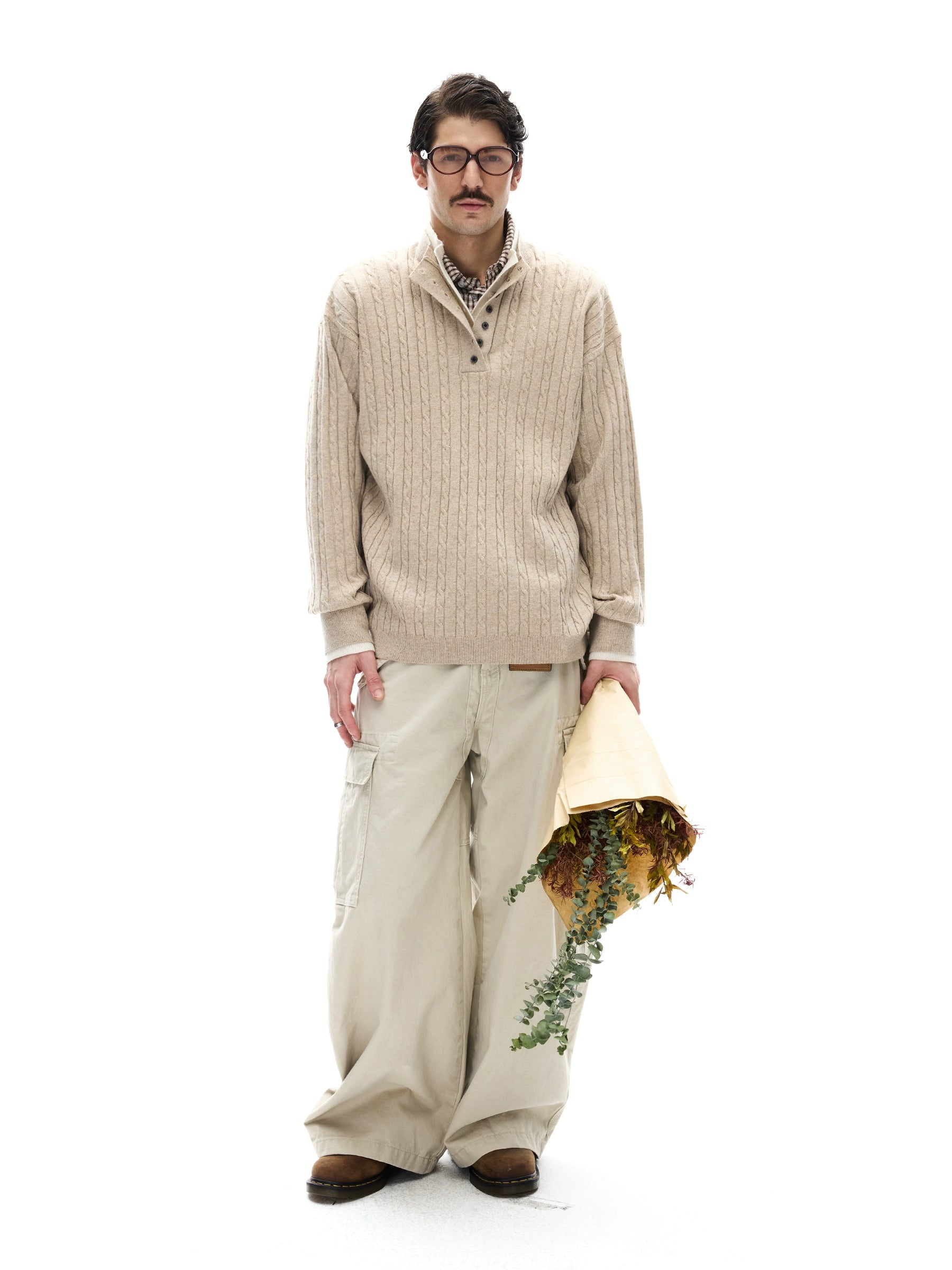 MADWITCH Fake Two-piece Design Twist-knit Sweater