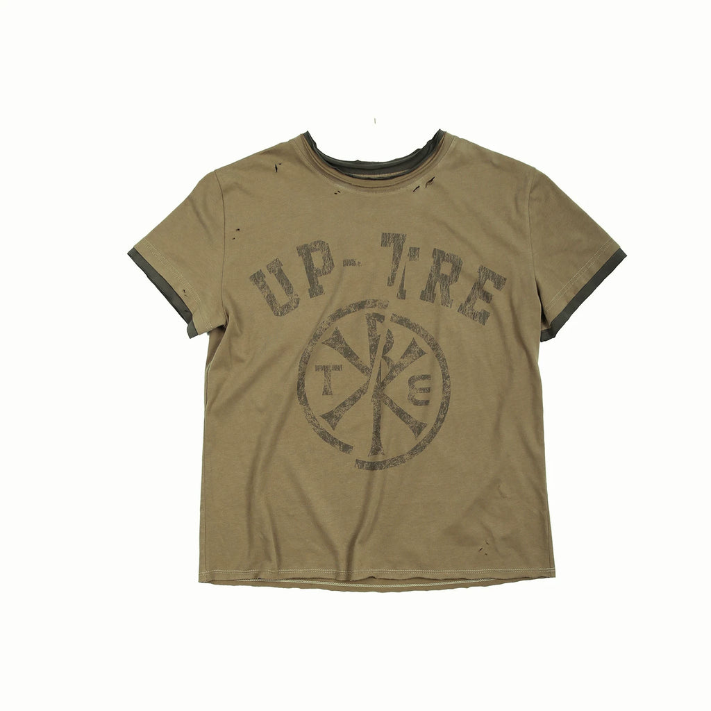 TREClub Retro Double Collar Fake Two Pieces Do Old Tee
