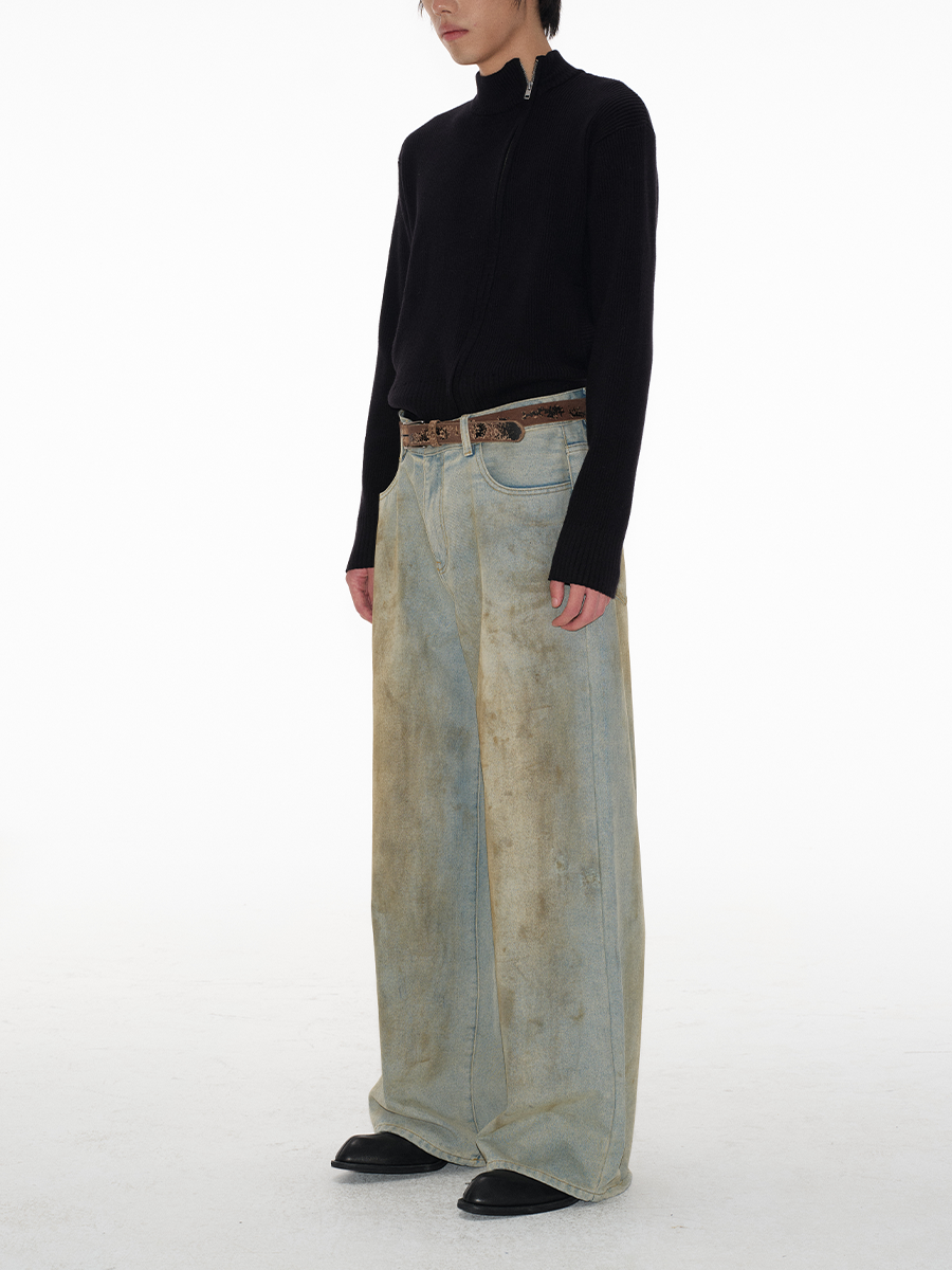 JCAESAR Mud-dyed Straight Wide-leg Jeans