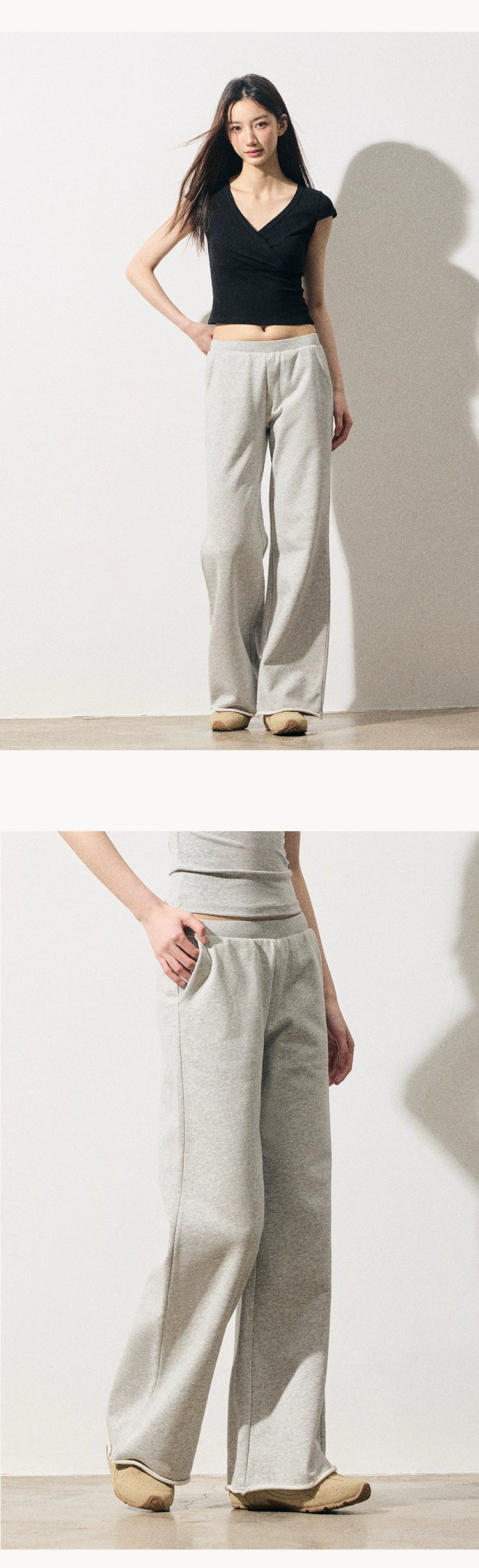 RPB BRAND Casual Hem Destroy Low-rise Slim Straight-leg Pants