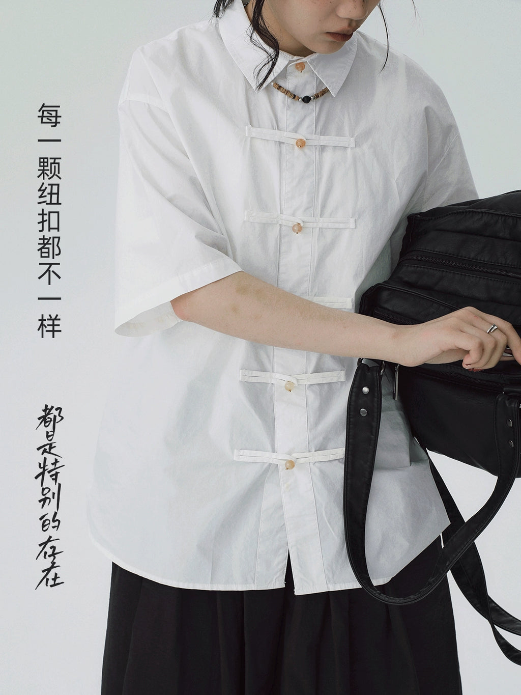 STILLYOU New Chinese Retro Jewel Button Short Sleeve Shirt