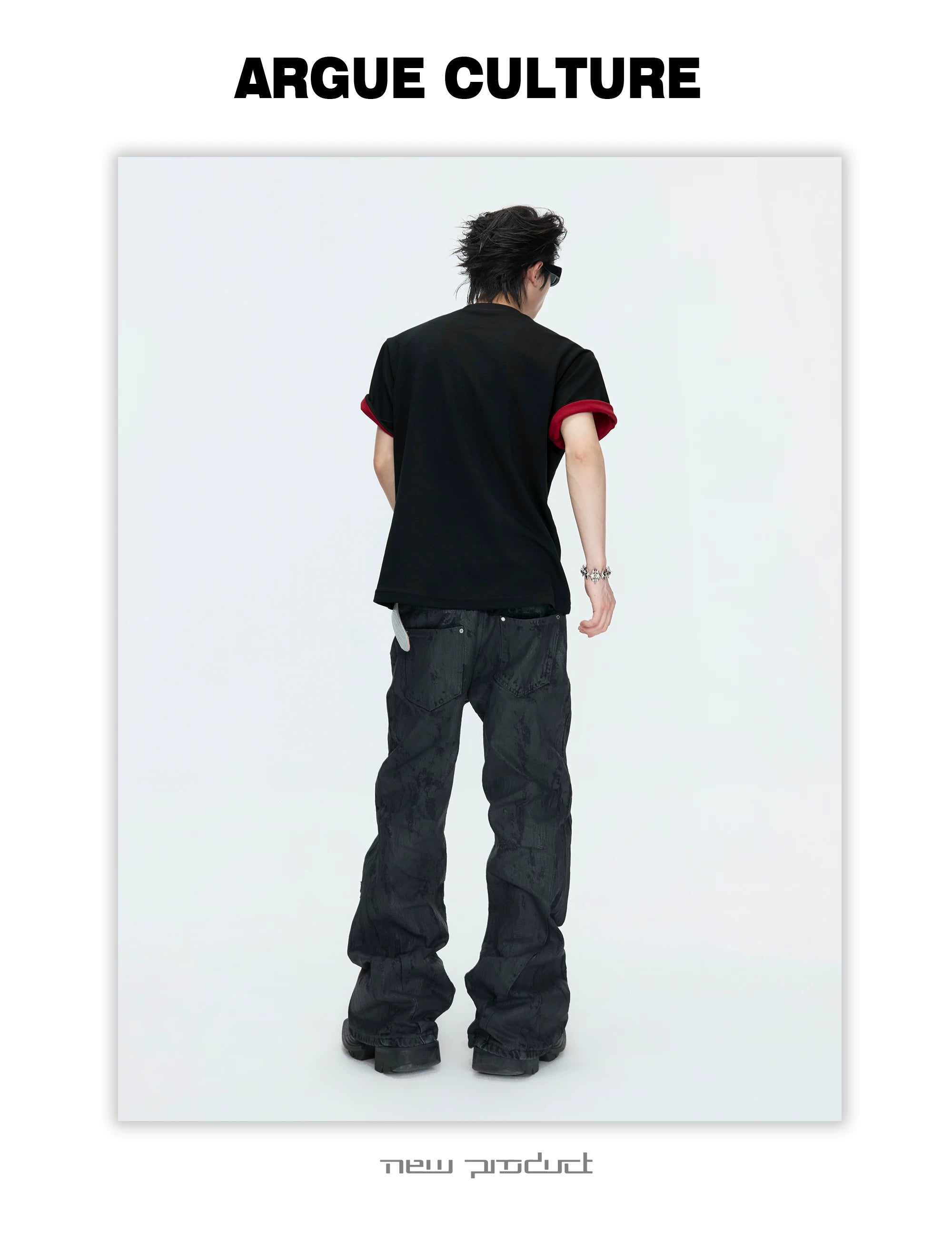 ArguECulturE Contrast Color Round Neck Front Shoulder Simple Tee