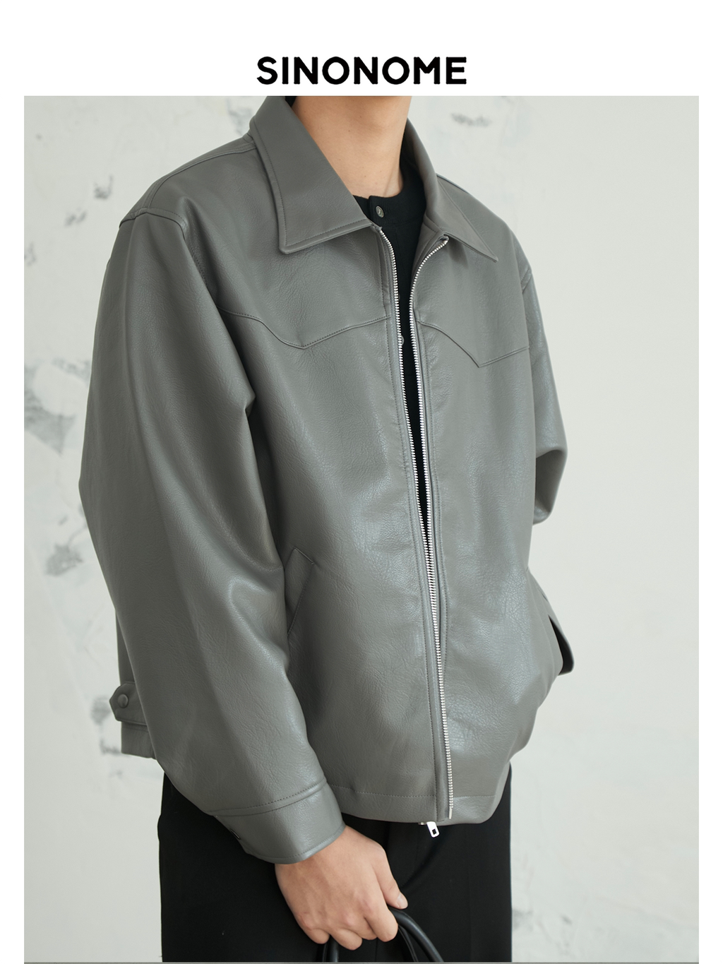 SINONOME faux PU short leather jacket cleanfit