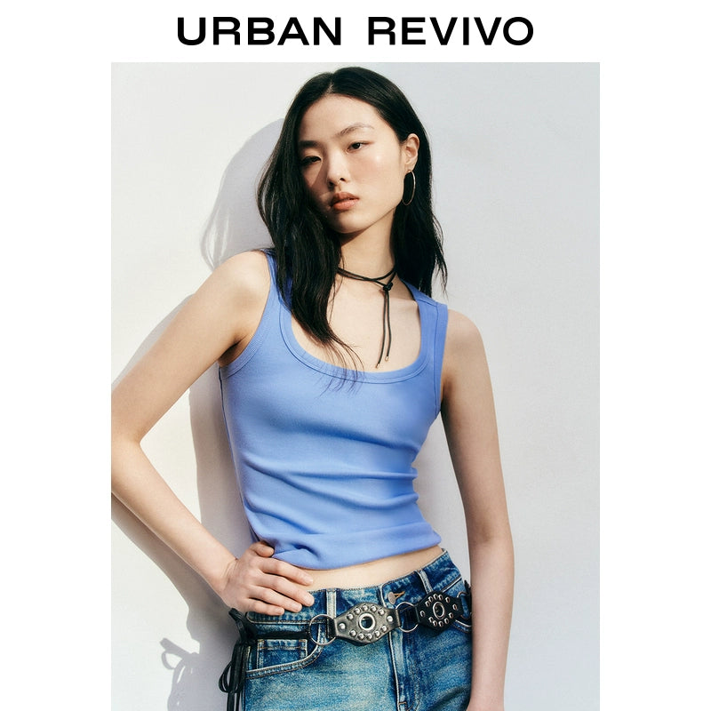URBAN REVIVO Casual Versatile Slim Slim U-neck Vest