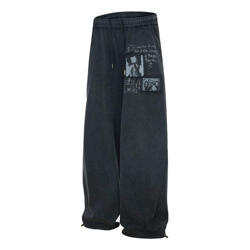 GXFortune Retro Old Character Print Sweatpants