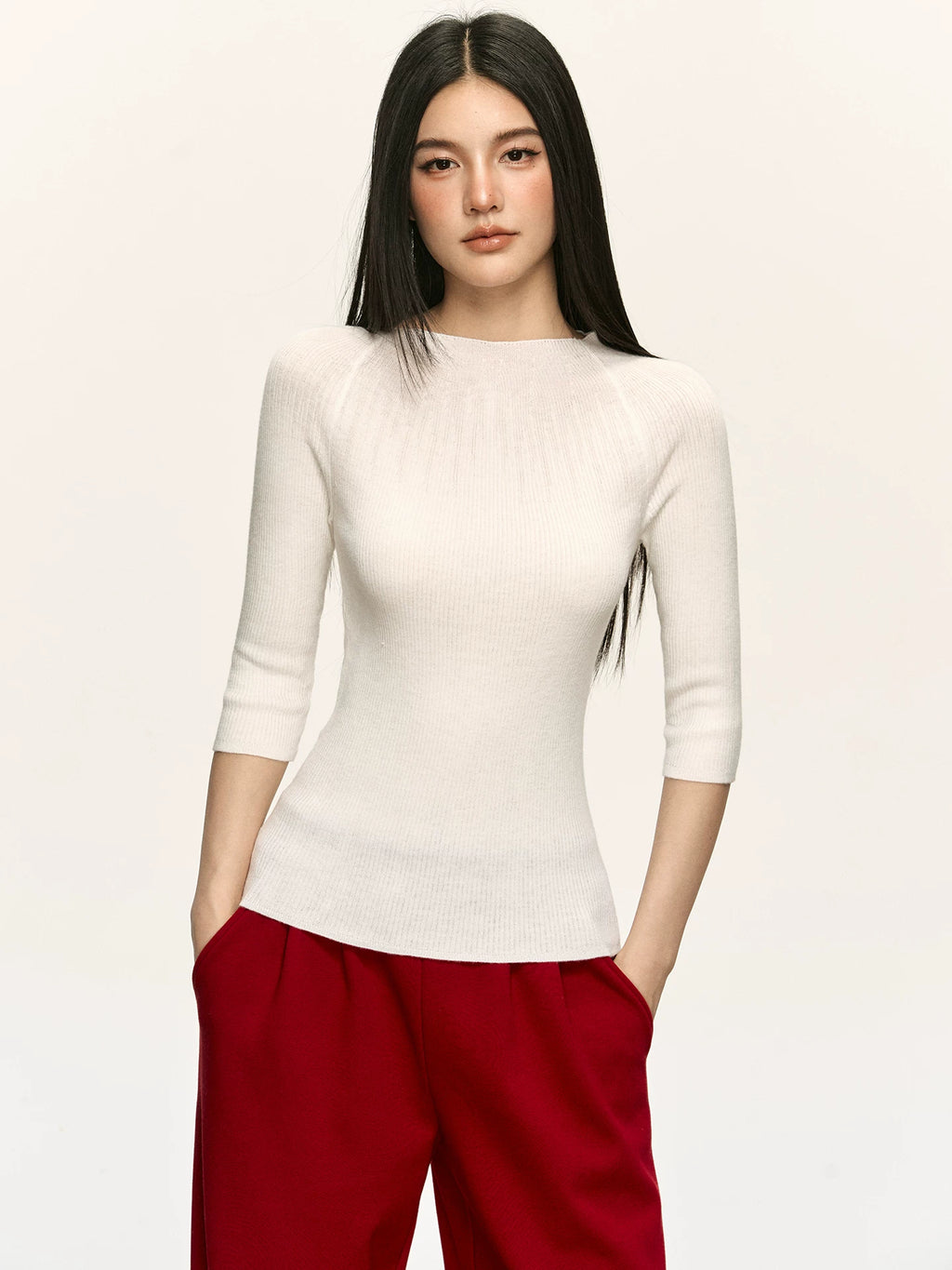 Anna Aneae Casual Slim Knit Mid-sleeve Tee