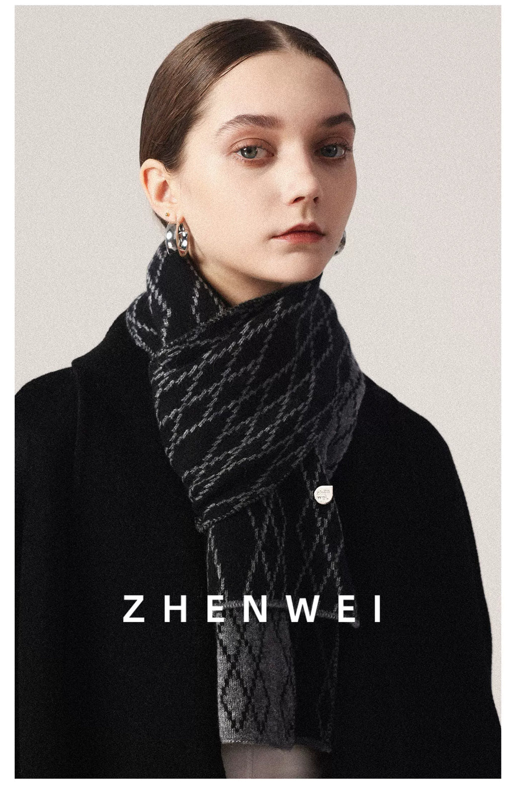 ZHENWEI 26 High-count 100% Wool Checked Knitted Scarves