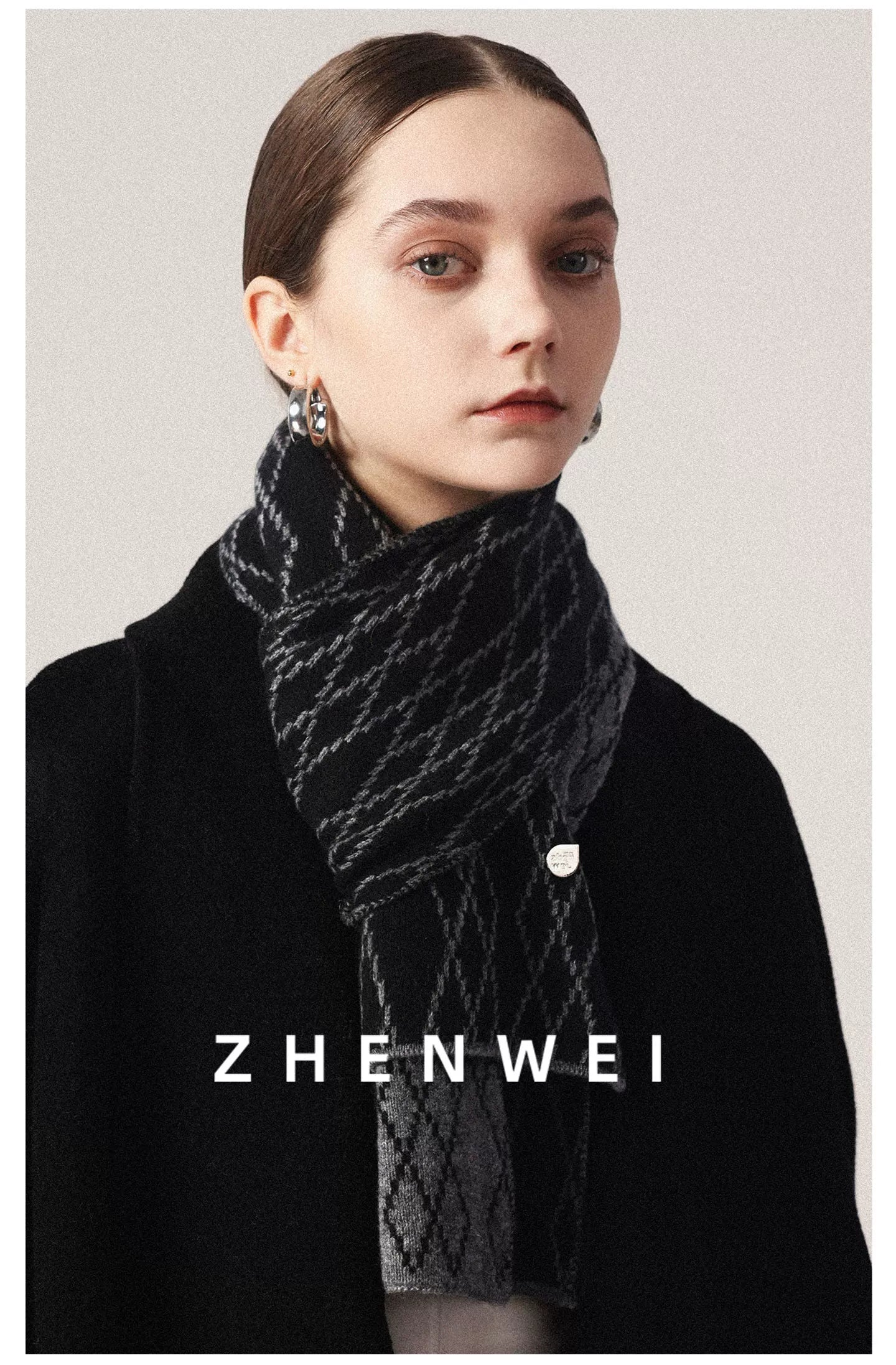 ZHENWEI 26 High-count 100% Wool Checked Knitted Scarves