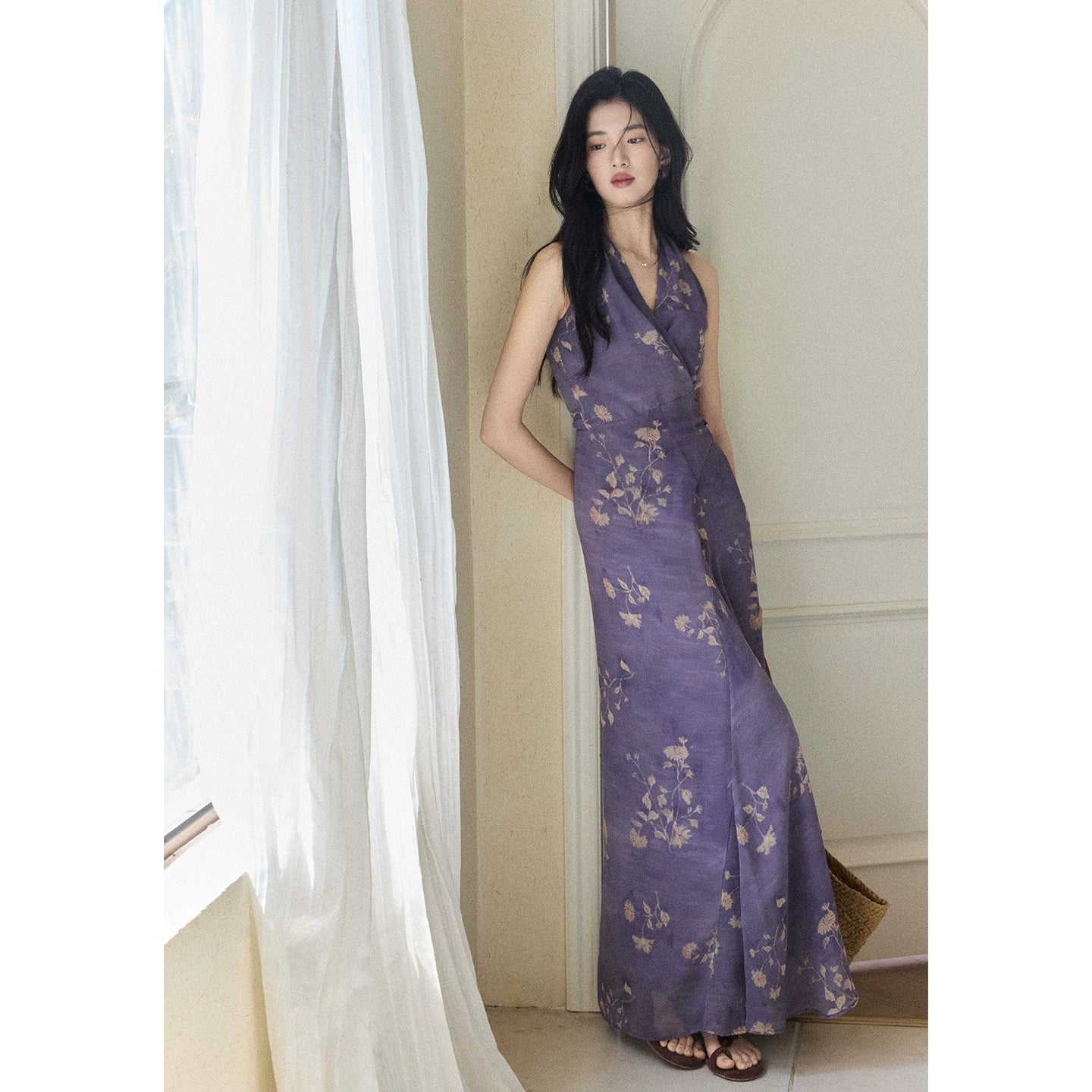 TYANG Temperament V-neck Smudged Floral Dress