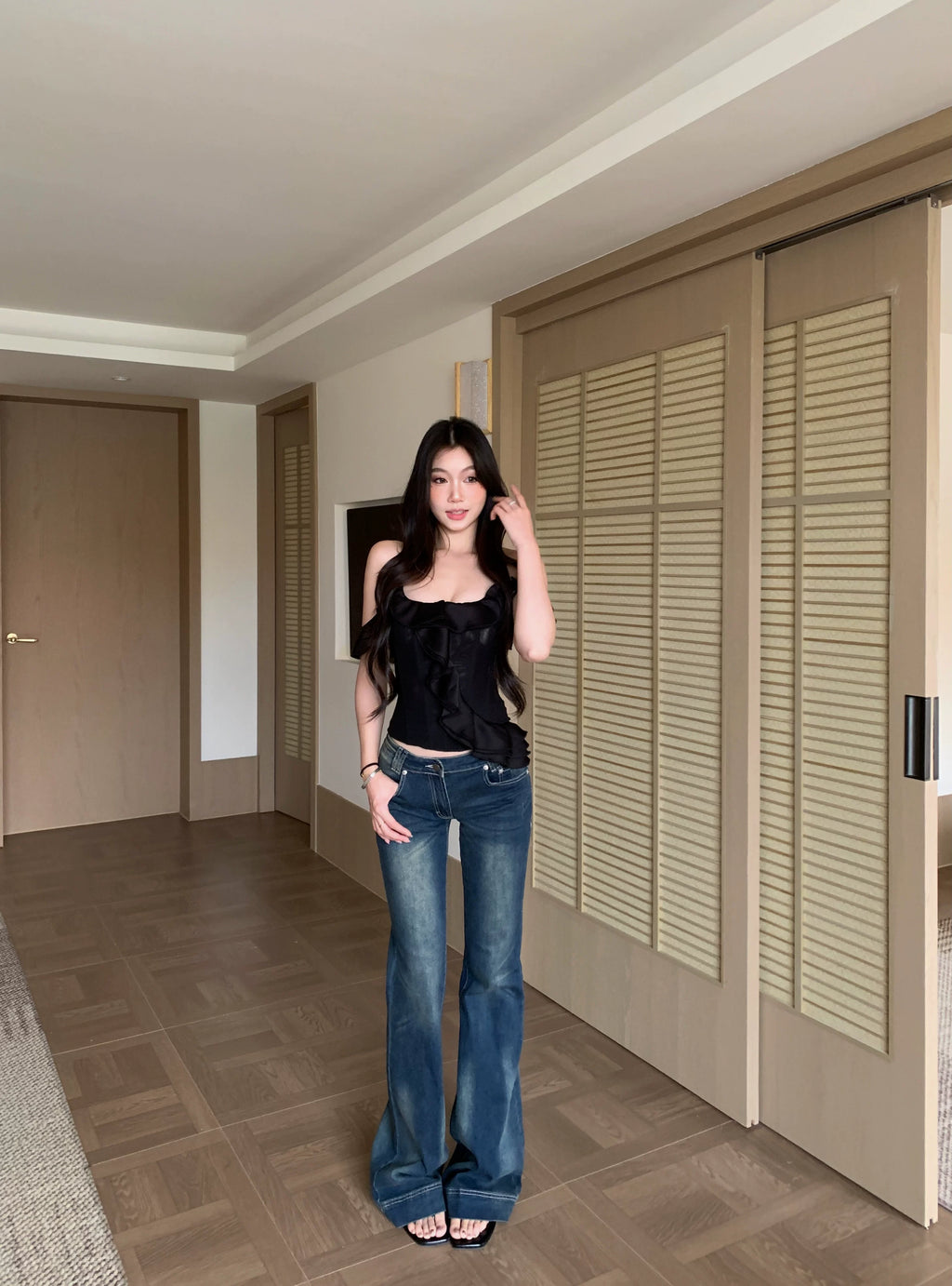 WITHMIN Retro Low-rise Micro-pull Jeans
