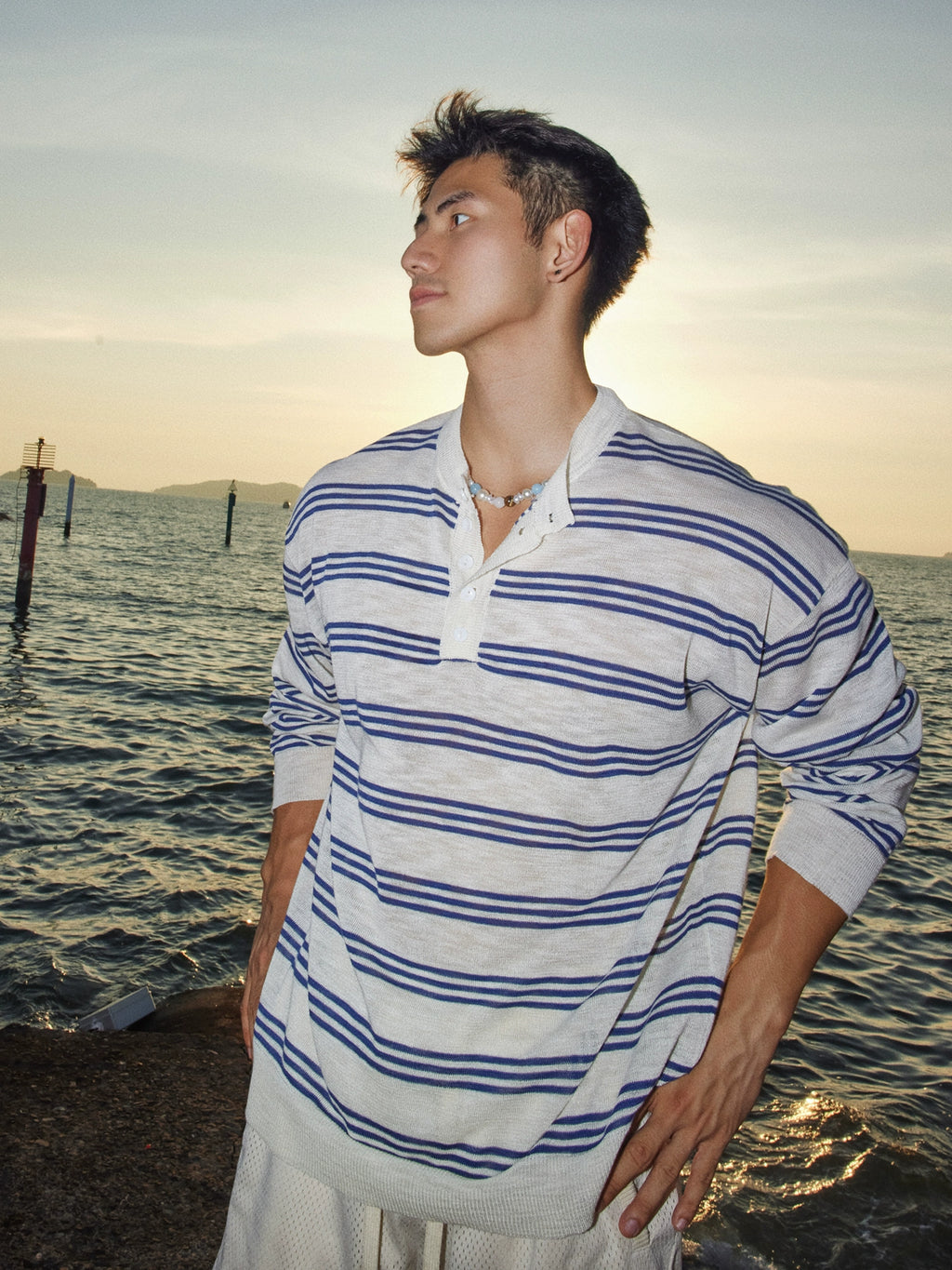 PAPASLILMONSTER Lightweight Slack Island Stripe Long Sleeve