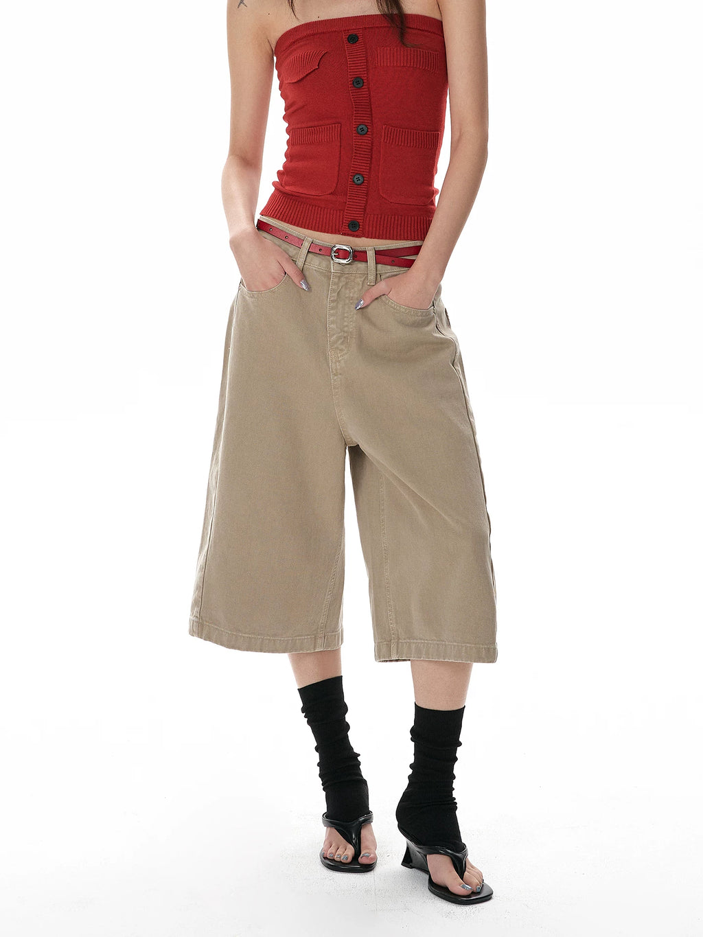 A PUEE Retro Wide-leg Loose Versatile Cropped Pants
