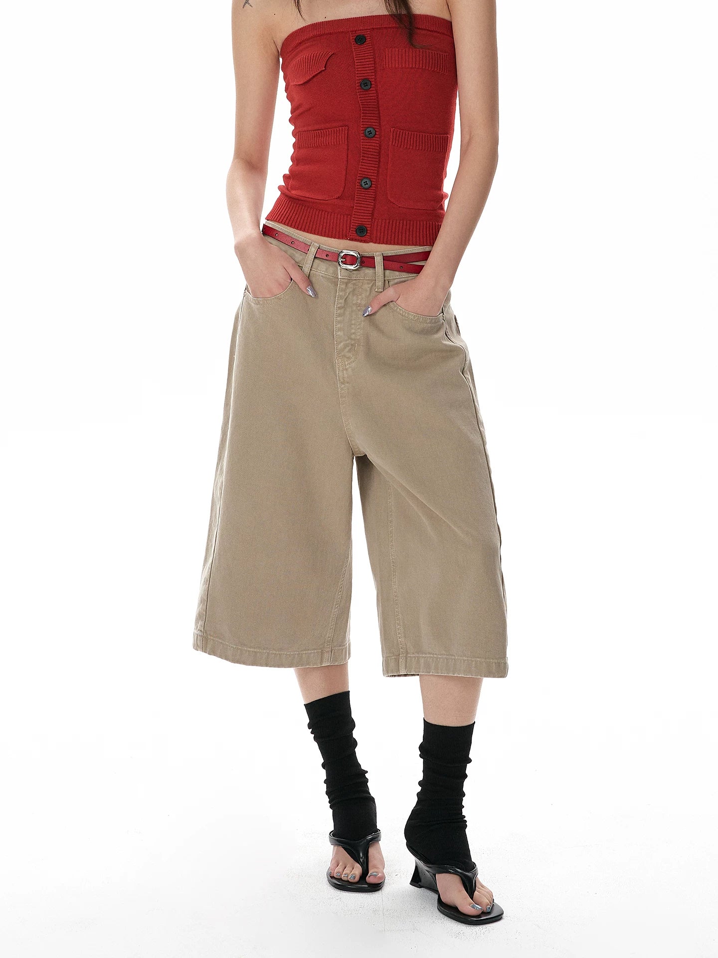 A PUEE Retro Wide-leg Loose Versatile Cropped Pants