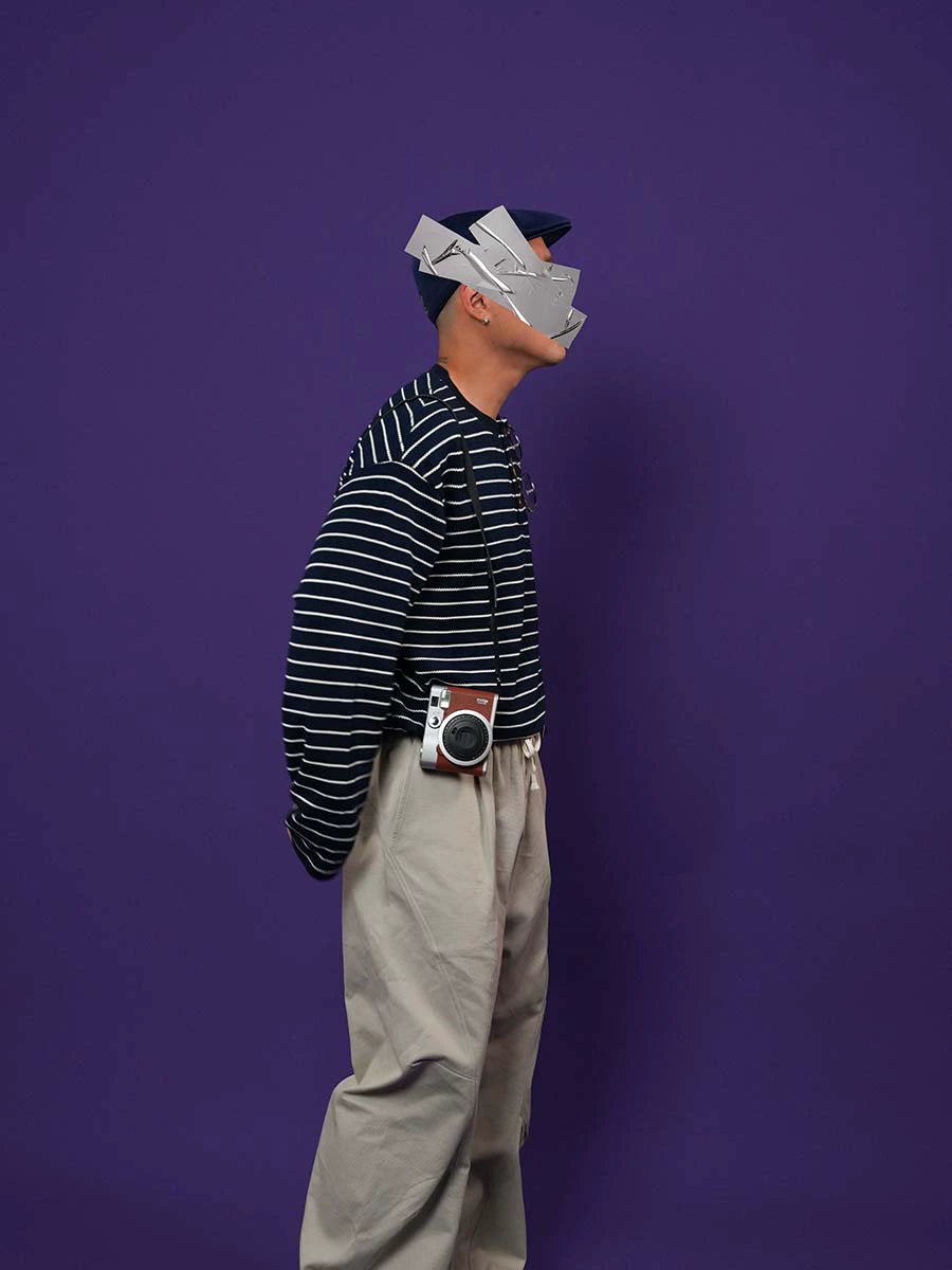 O3PARK Japanese Casual Collarless Striped Polo Shirt