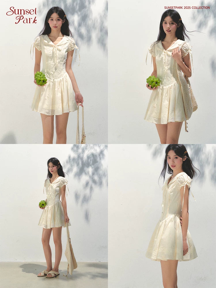 SunsetPark Embroidered Shirt Collar Dress