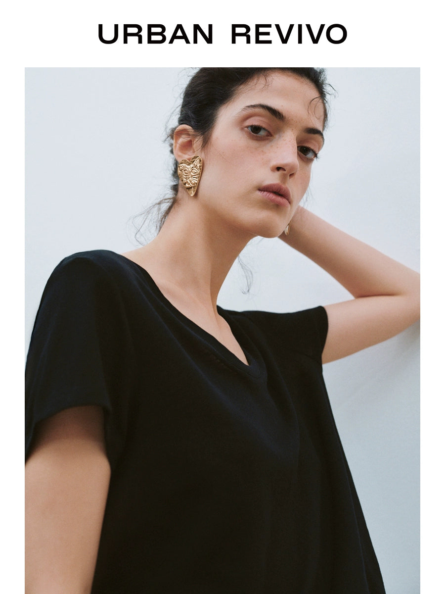 URBAN REVIVO Casual Versatile U-neck Tee