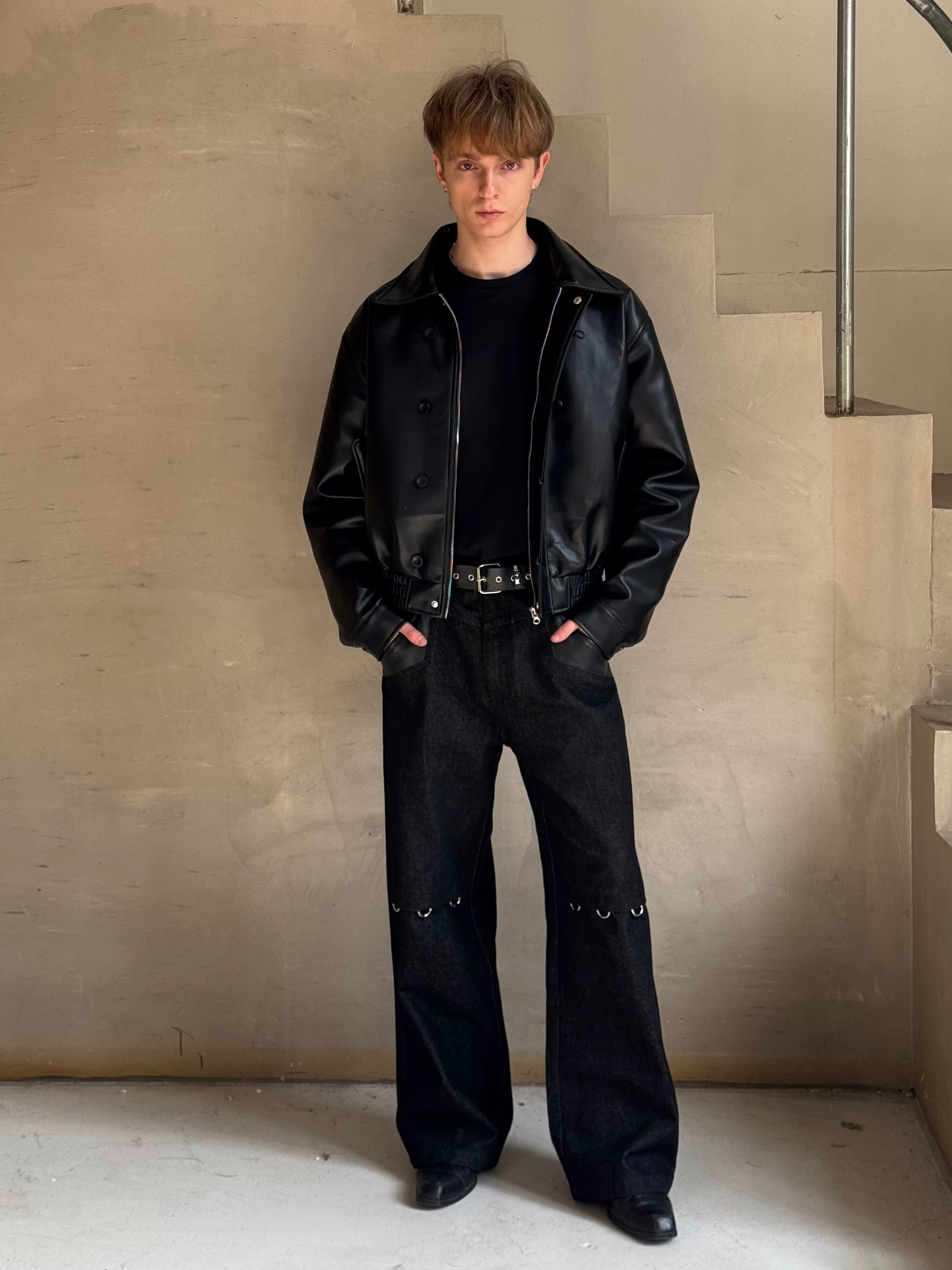 Esaias Vintage Leather Breasted Lapel Cropped Coat