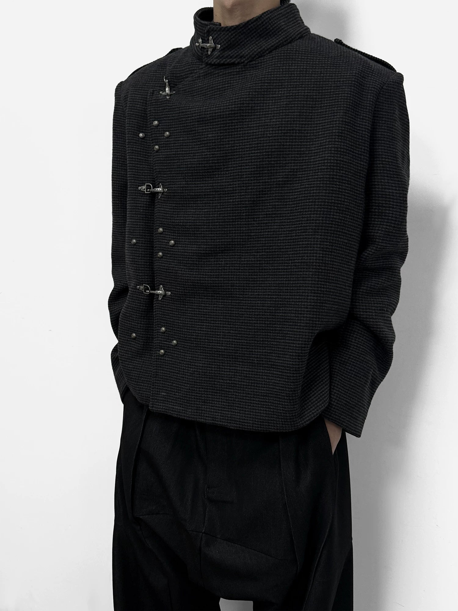 WANNA LAB Vintage Stand-Up Collar Short Jacket