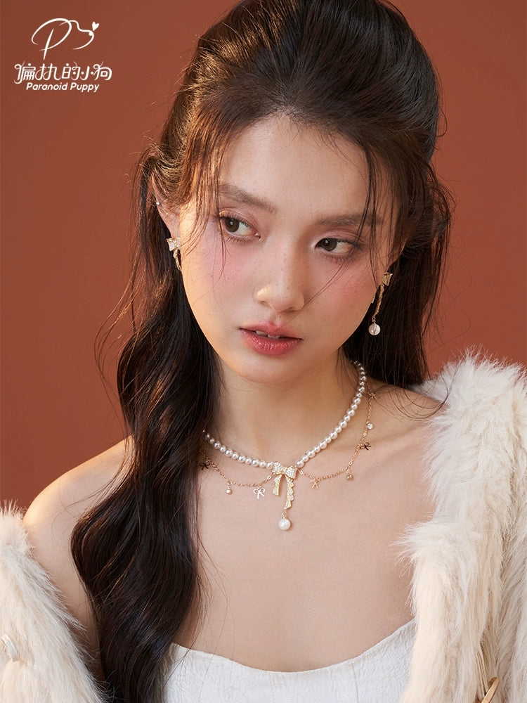 ParanoidP Bow Pearl Fringed Necklace