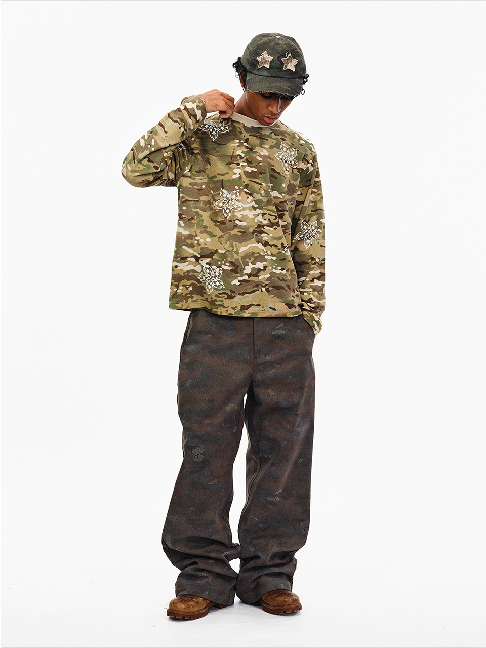 BURNIN Flame Flower Camouflage Casual Loose Long Sleeve