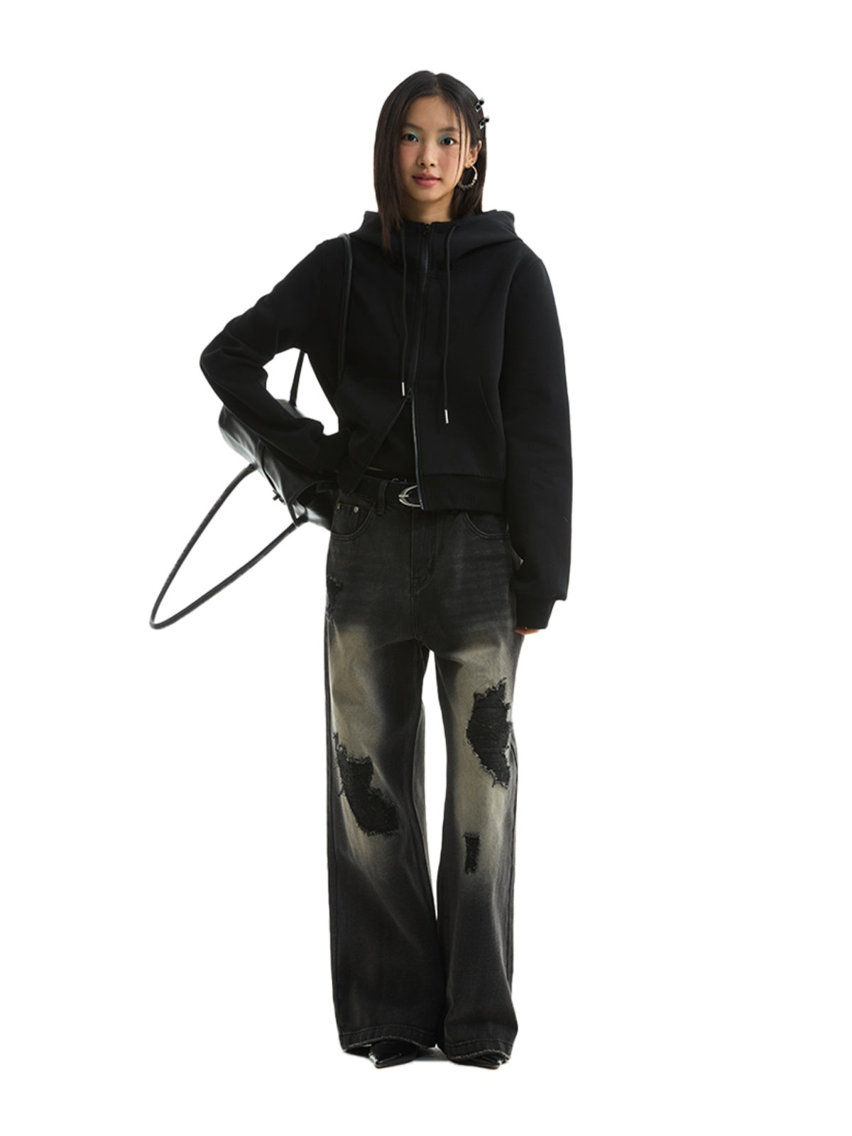 FUNKYFUN Irregular Ripped Patch Straight Jeans