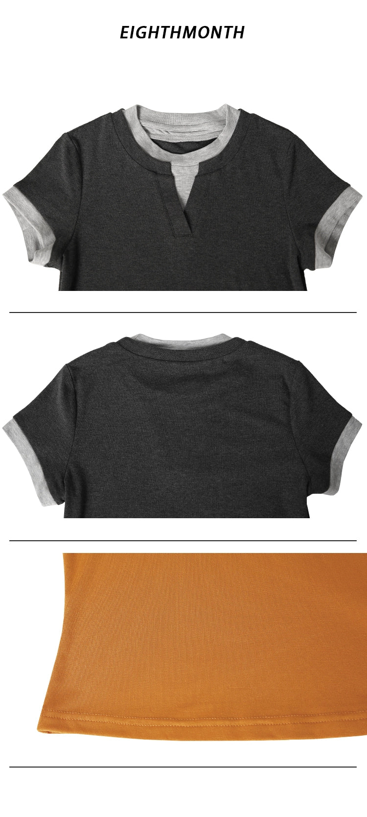 EIGHTHMONTH Contrast Fake Two V-neck Slim Tee