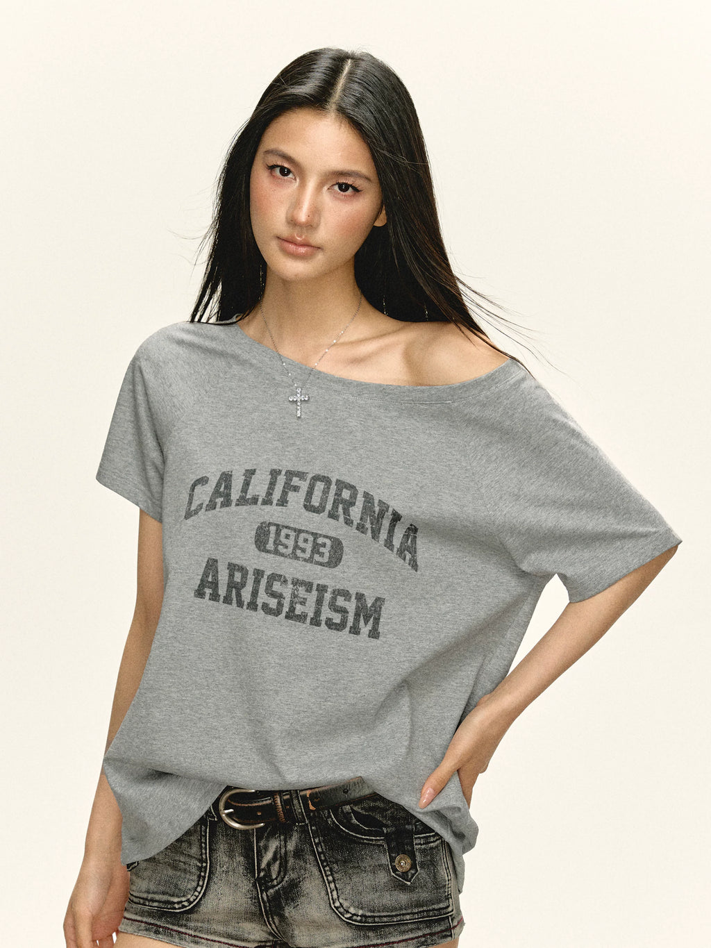 Ariseism Casual Sloping Shoulder Versatile Tee