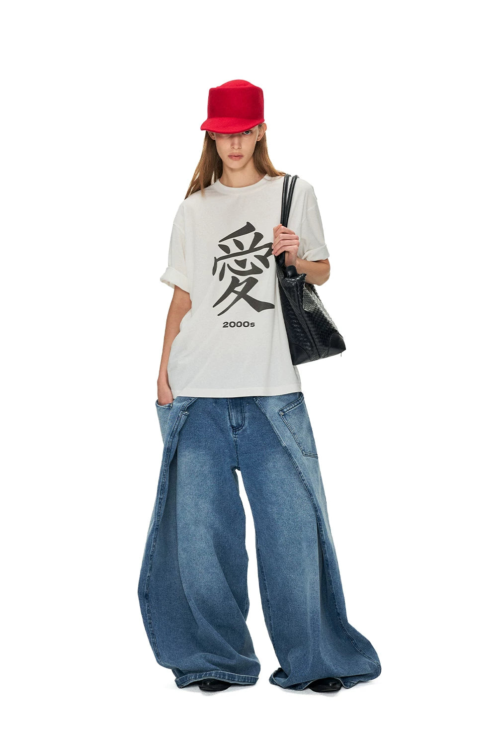 ANTERIOR LOVED Digital Vintage Love Print Loose Casual Tee