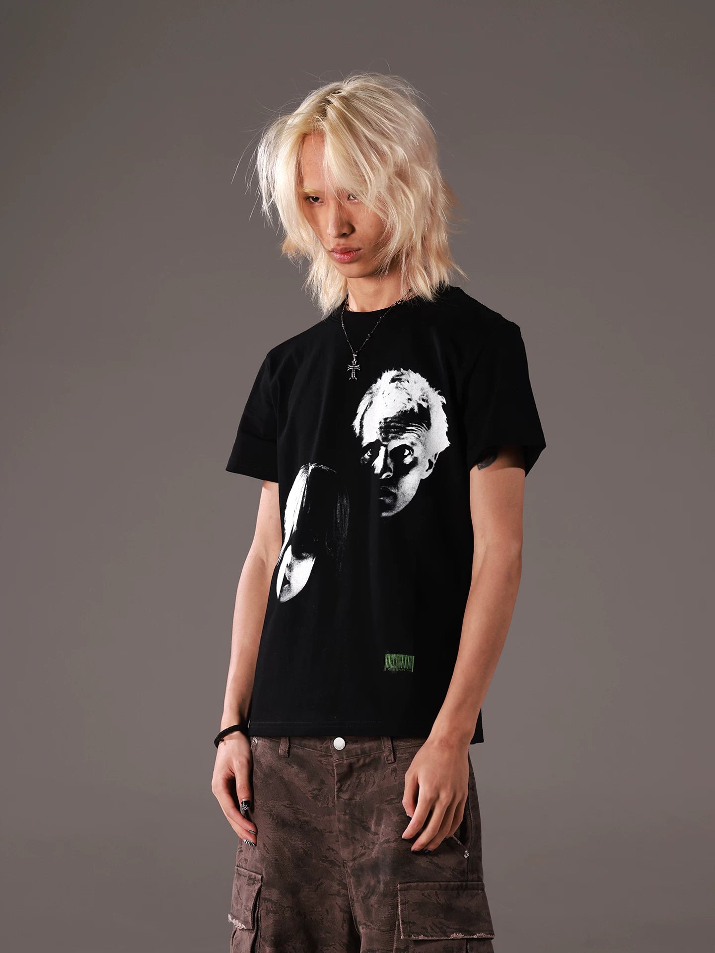 71AN Silver Wing Bionic Human Print Front Shoulder Tee Short Sleeve