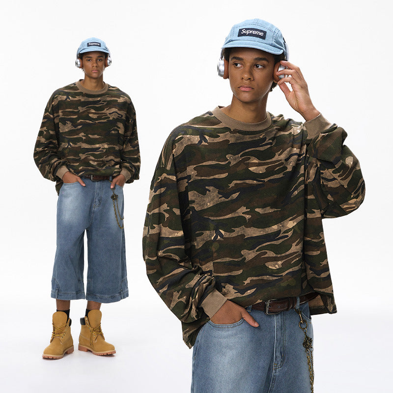 Inflation Camouflage Casual Versatile Crew Neck Long Sleeve