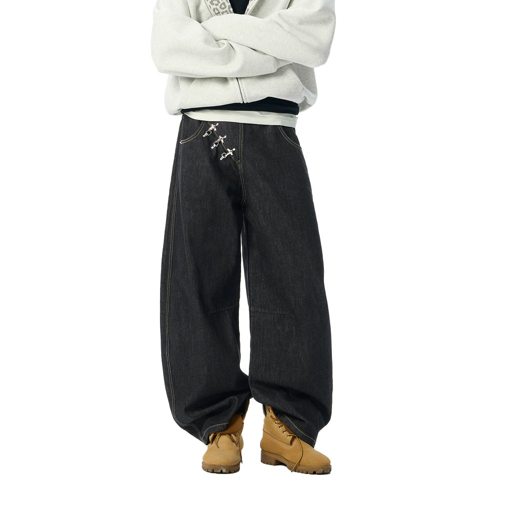 JHYQ Hip Hop Style Wide Leg Plane Buckle Loose Jeans