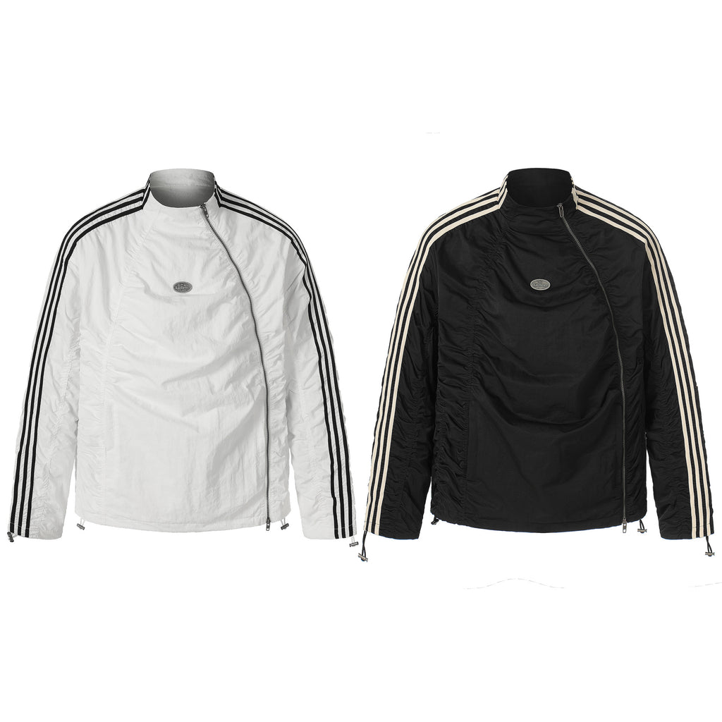 11KN 11K Nylon Zip-Up Jacket with Striped Embroidery
