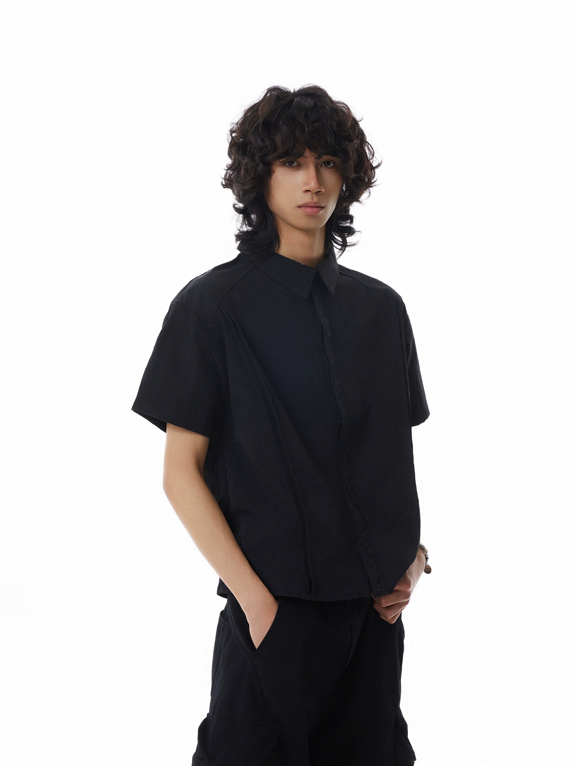 BTSG Pleated Stitching Embroidered Shirt