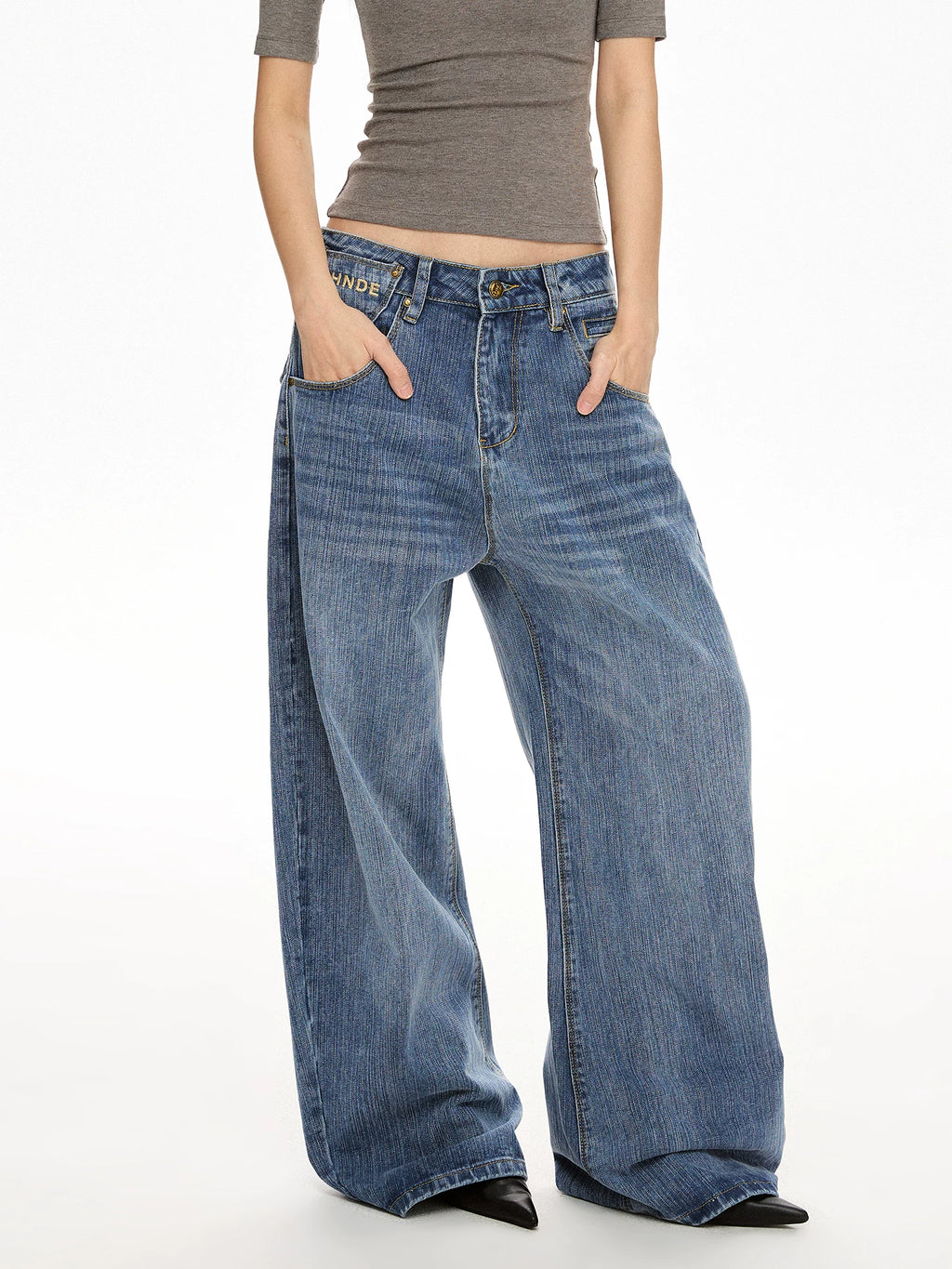 A PUEE Retro Buckle Design Loose Straight Jeans – Street Style