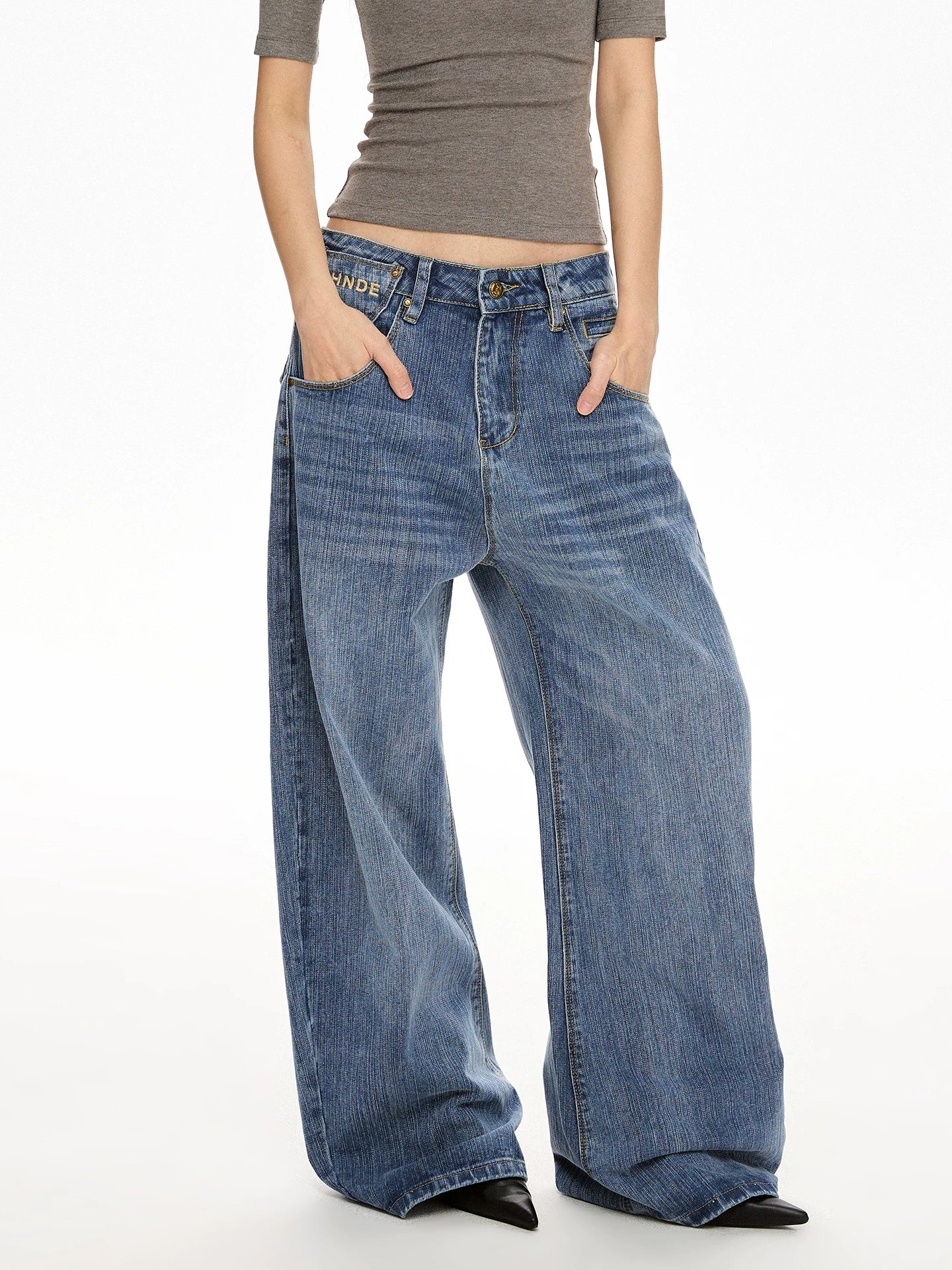 A PUEE Retro Buckle Design Loose Straight Jeans – Street Style