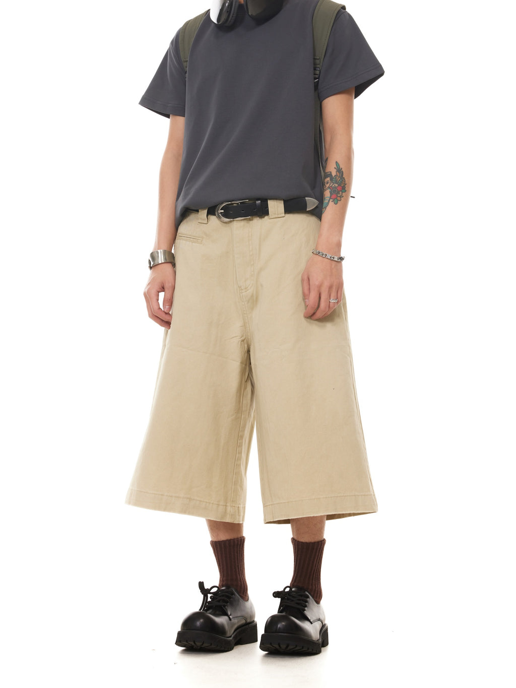 BTSG  classic simple cut versatile wide-leg seven-point medium pants