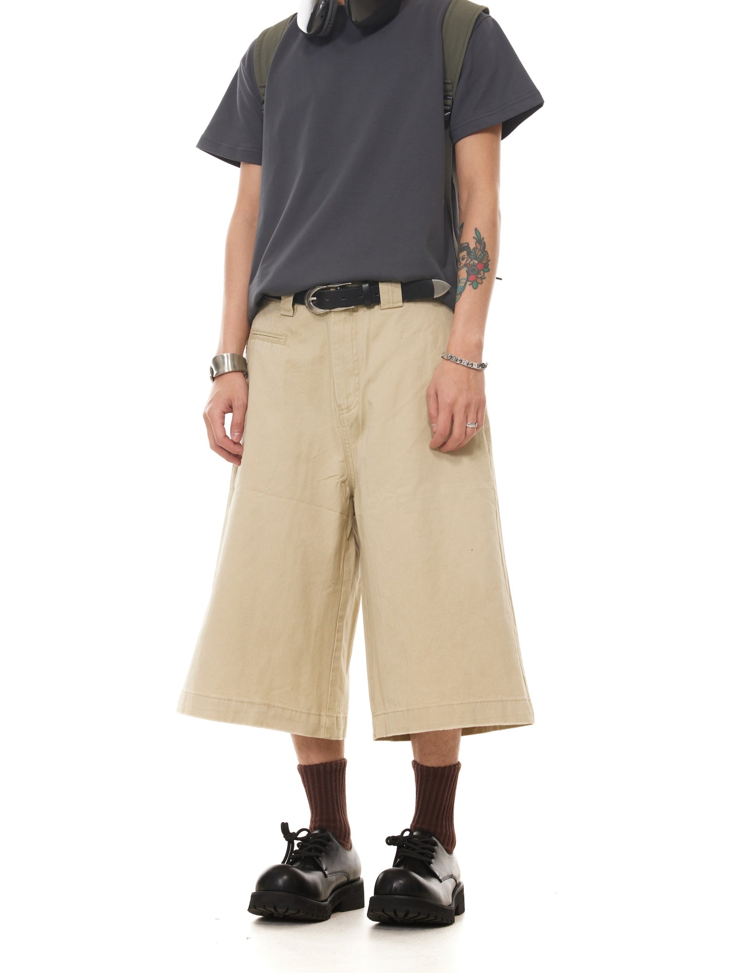 BTSG  classic simple cut versatile wide-leg seven-point medium pants