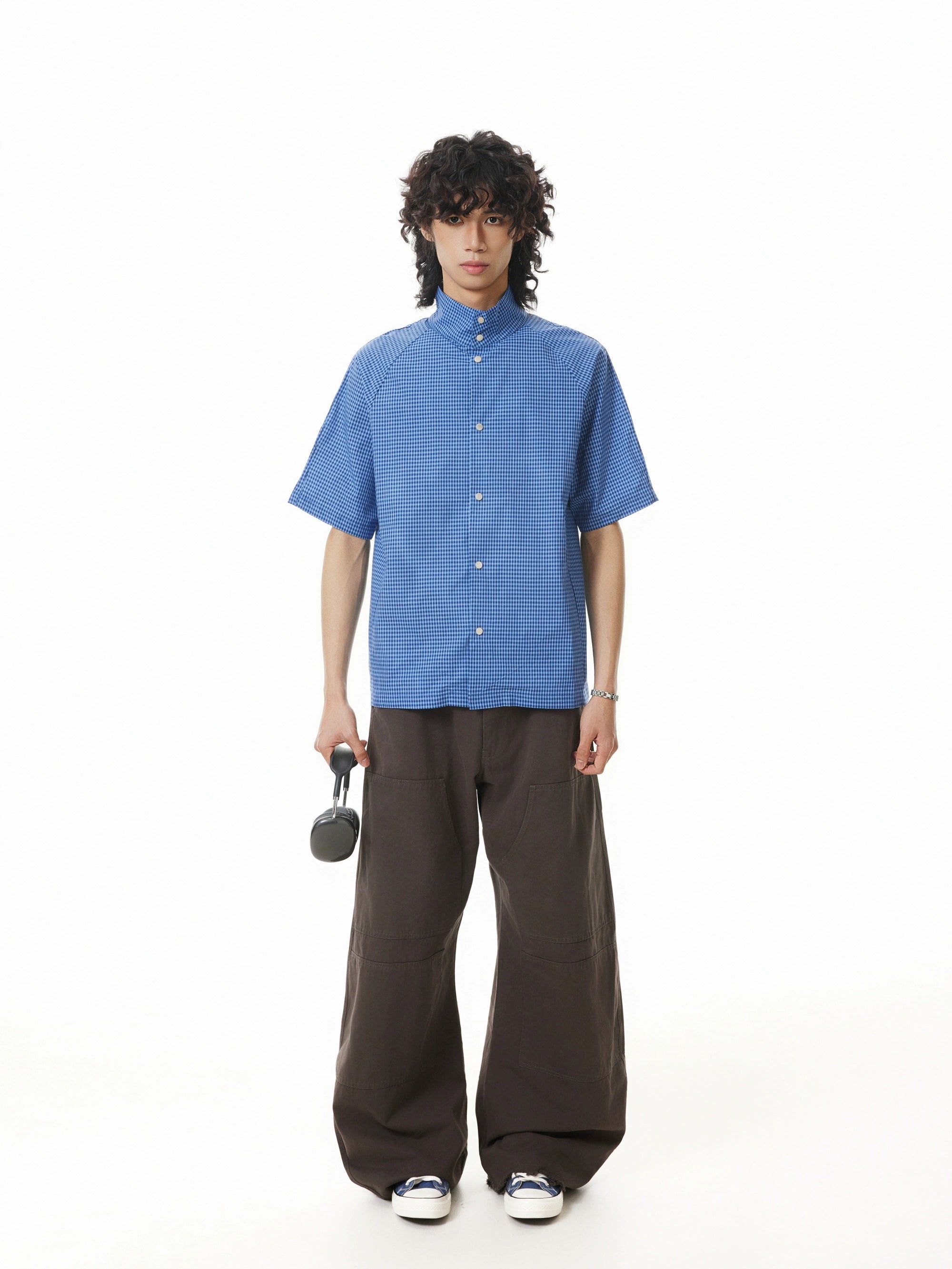 BTSG Niche Plugged Shoulder Deconstruction Multi-button Plaid Shirt