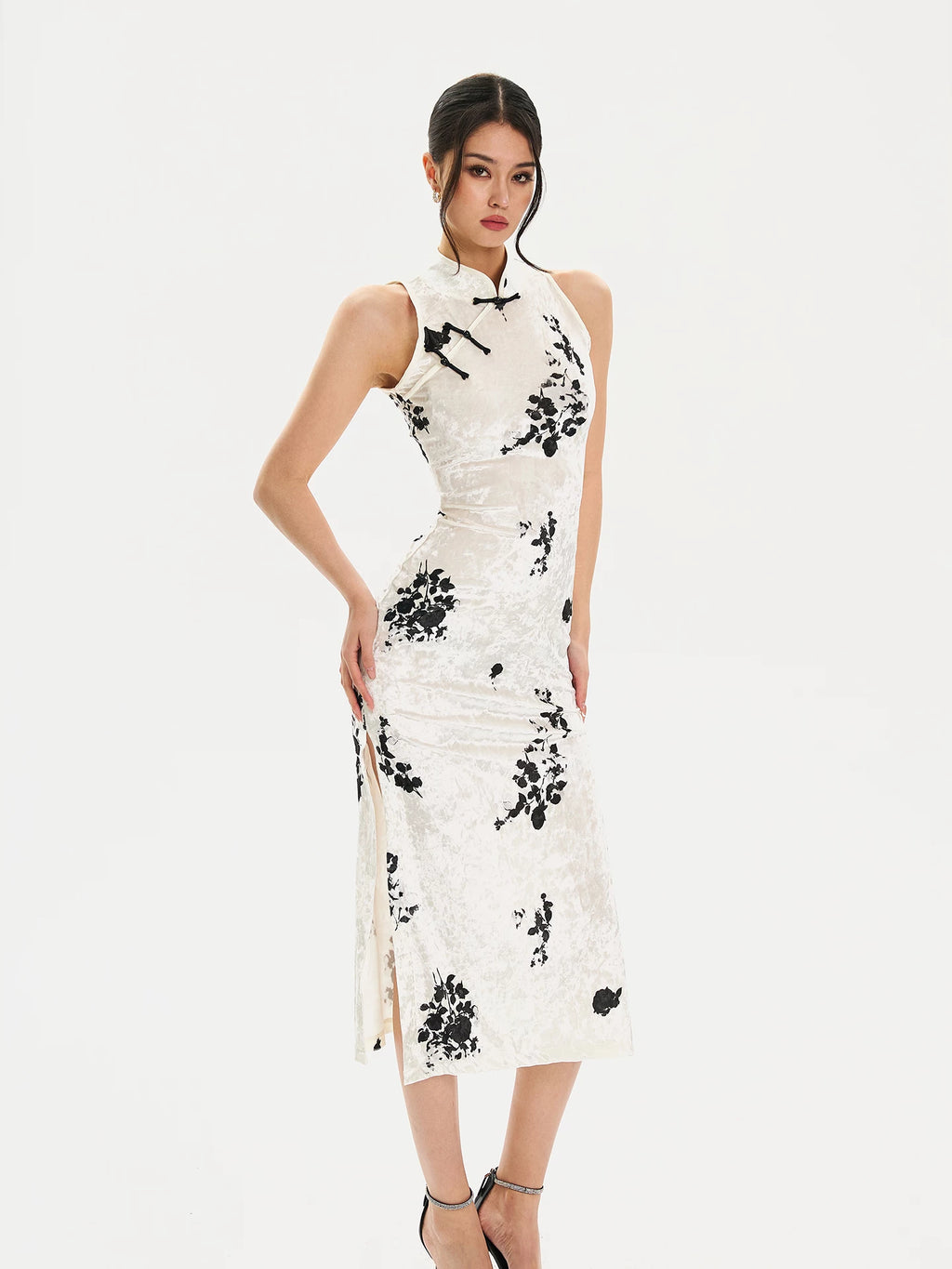 FINDYAWINGS Waist Ink Printing Long Cheongsam Dress