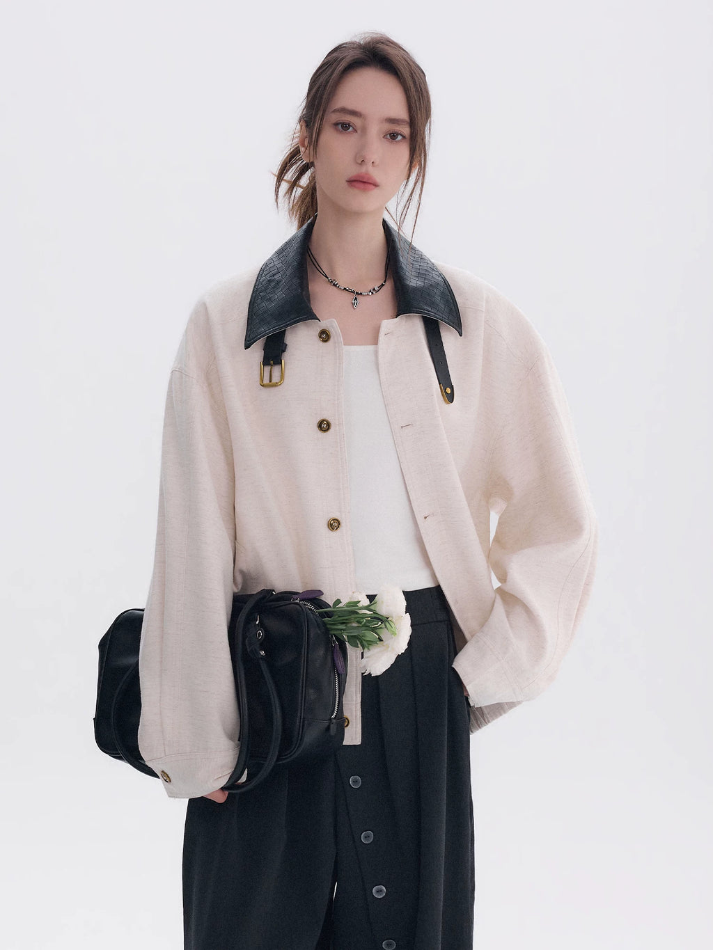 CHOR Woven Leather Collar Jacket