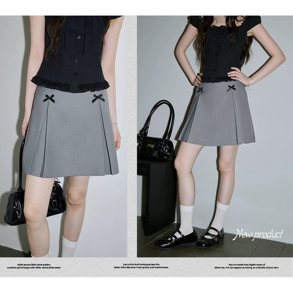 XUJING Bow-tie Slim Pleated Skirt