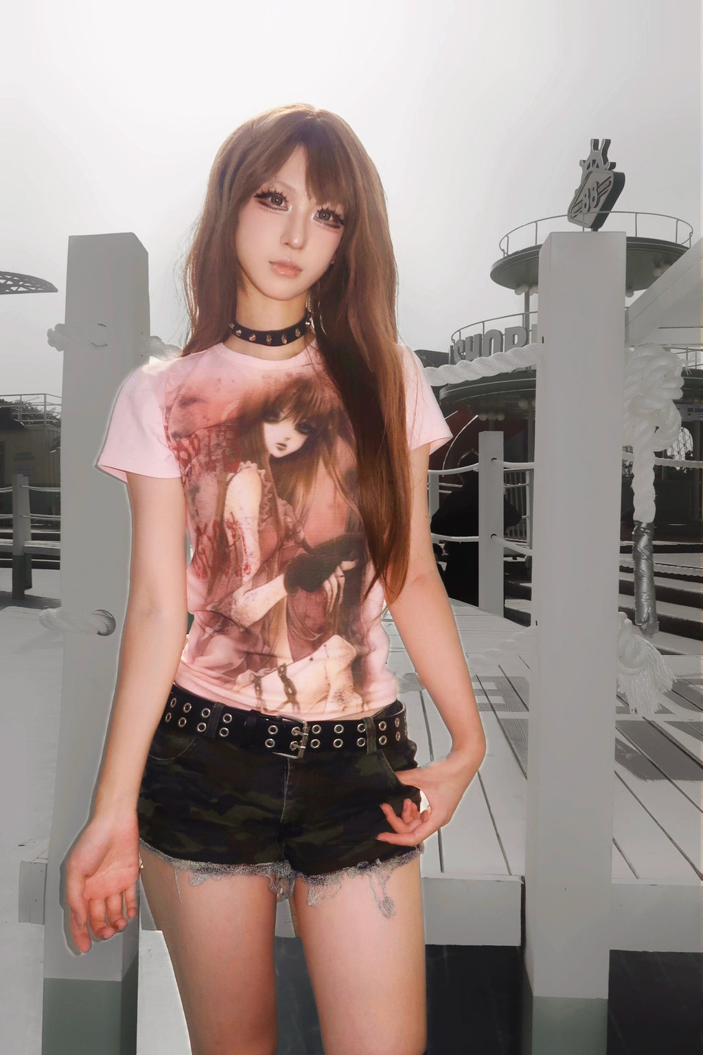 WEBBAR Two Dimensional Emotional Sense Atmosphere Shoulder Tee