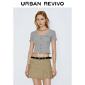 URBAN REVIVO Casual Embroidery Love Button Short Sleeve Cardigan Shirt