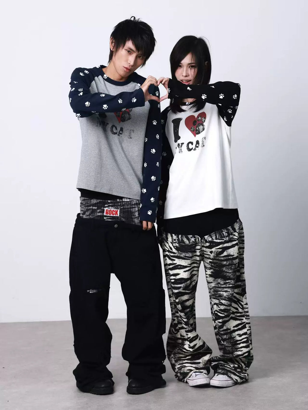 DETW Zebra-striped Slanted Waist Straight Stack Visual Jeans