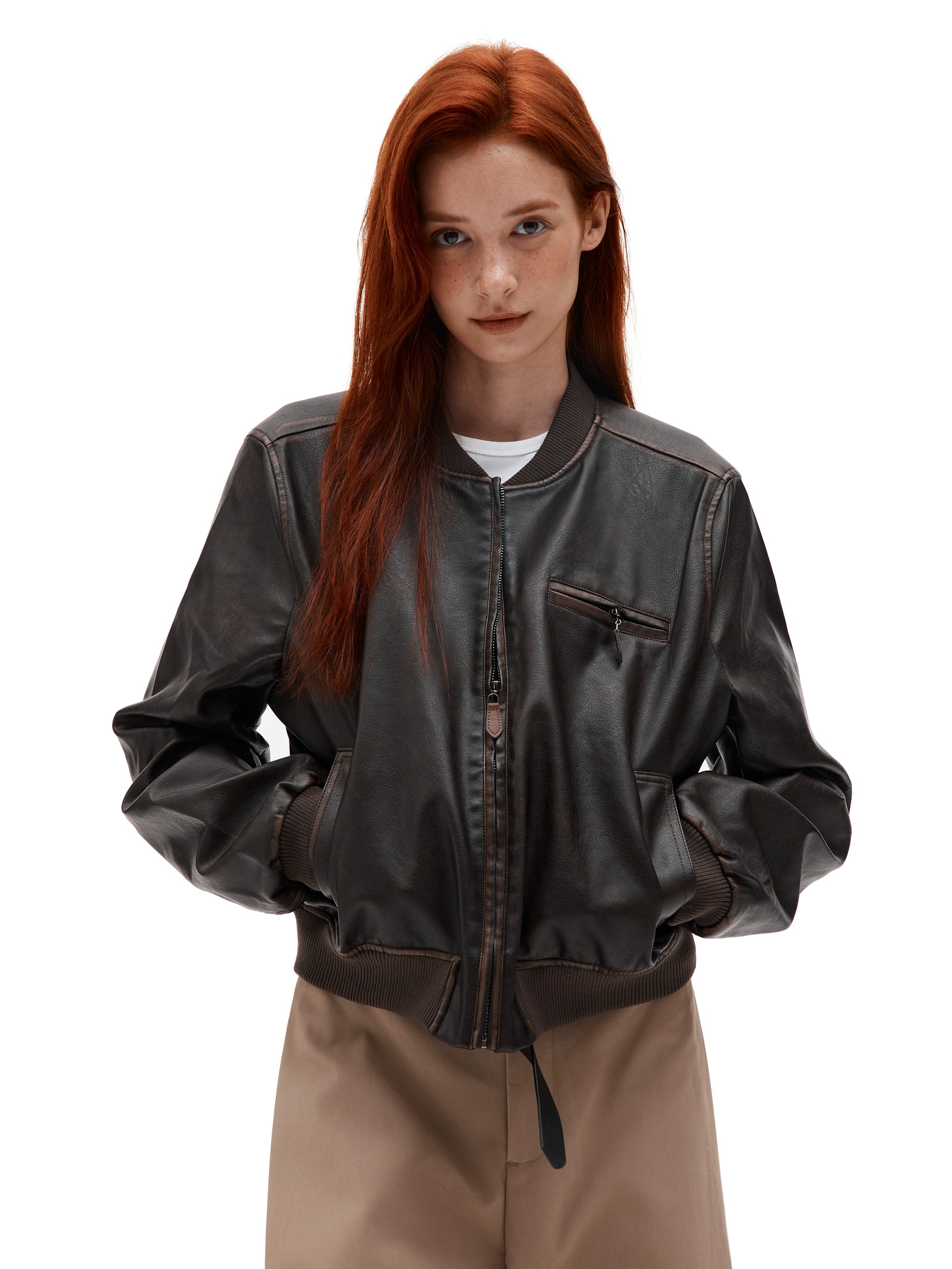 MADWITCH Vintage Made Old U Leather Jacket