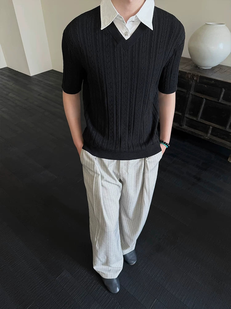 KREATE Lapel Fake Two Knitted Tee