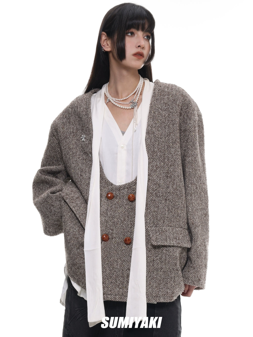 SUMIYAKI Vintage Maillard Pearl Multi-layer Necklace